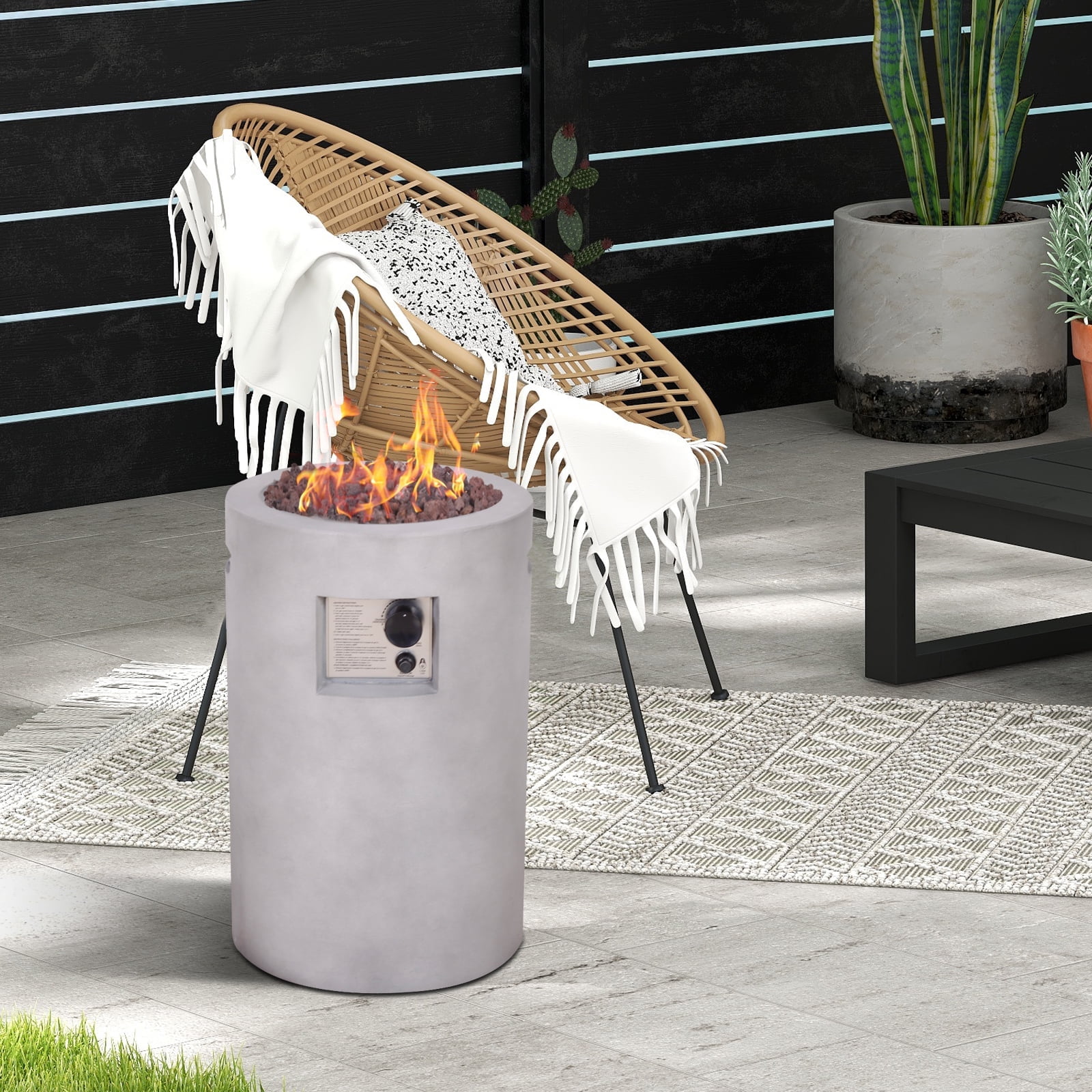 Afterglow 16" Circular Propane Fire Pit 30,000 btu with Lava Rock and Weather Cover Terrafab Artificial Concrete for Outdoor Patio Garden Backyard Decoration CSA Certified, Cement Grey