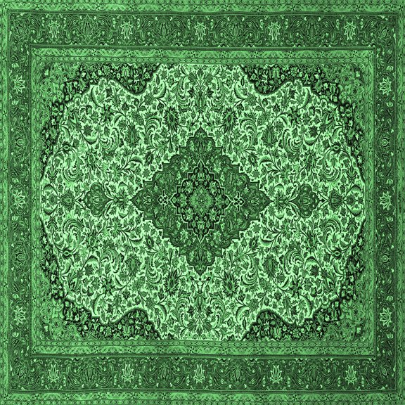 Ahgly Company Indoor Square Medallion Emerald Green Traditional Area Rugs, 3' Square