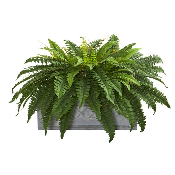 Nearly Natural Boston Fern Artificial Plant in Stone Planter