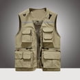 thumbnail image 2 of Men Mesh Breathable Multi-Pocket Vest Outdoor Travelers Fly Fishing Photography Big and Tall Size M-4XL Khaki, 2 of 9