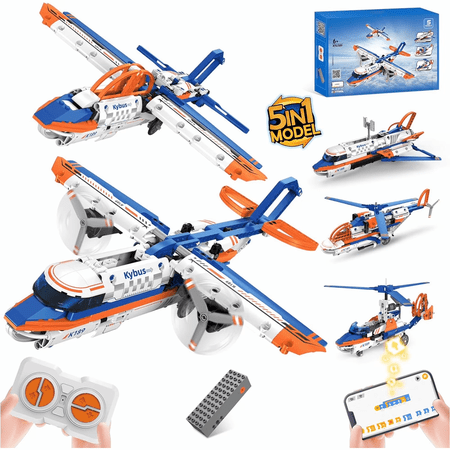 Honchoes 5-in-1 Airplane Building Set Remote & App Control Compatible with Lego STEM Toy for Teens Boys 325 Pcs