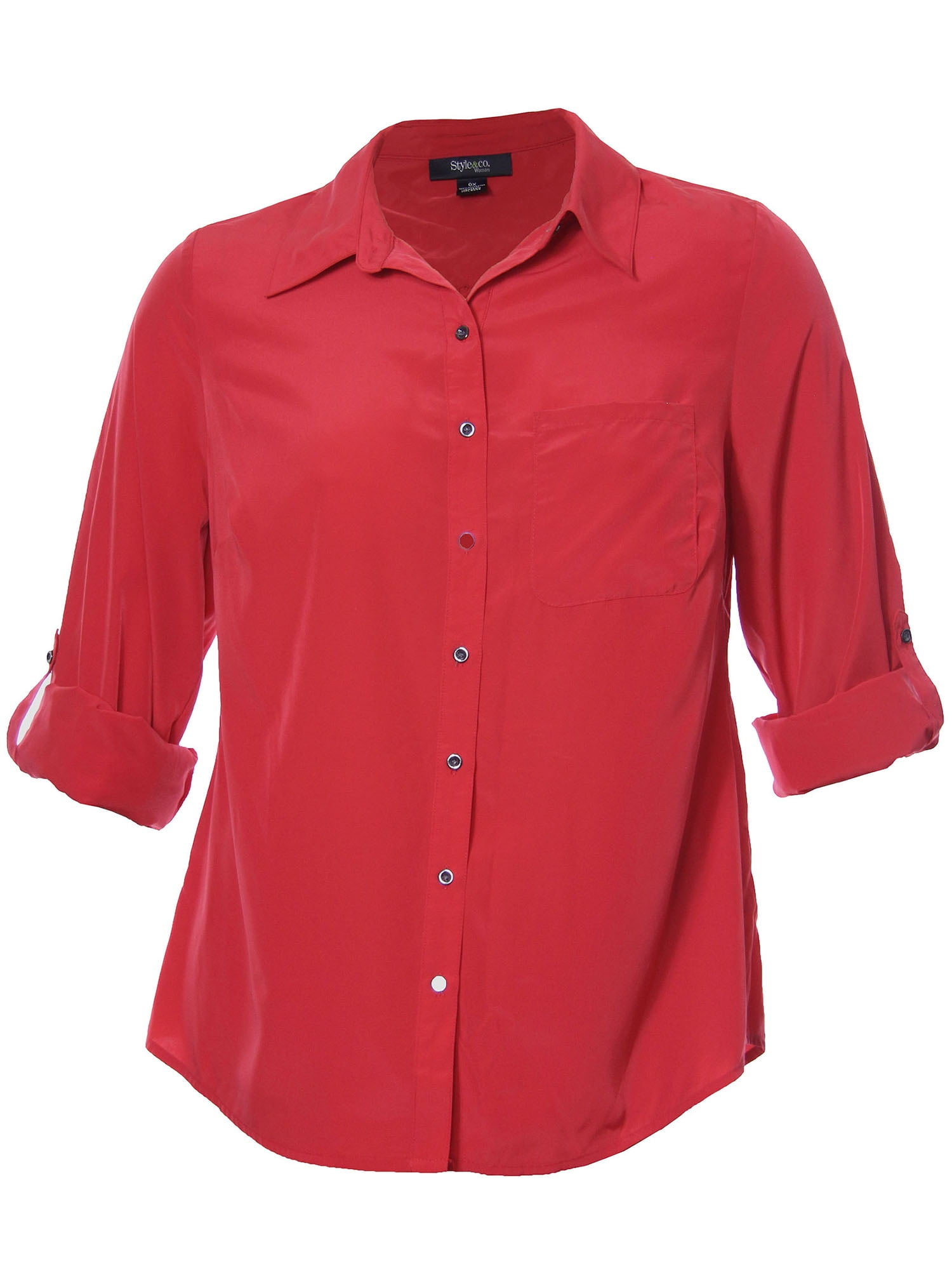 Style & Co Women's Plus Size Convertible Sleeve Button Down Shirt 0x ...