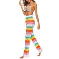 thumbnail image 3 of VISgogo, pantalones largos para mujer, ropa de playa, patrón de rayas arcoíris, pantalones con cordones de cintura alta calados, pantalones de playa sencillos e informales VISgogo moda, 3 of 6