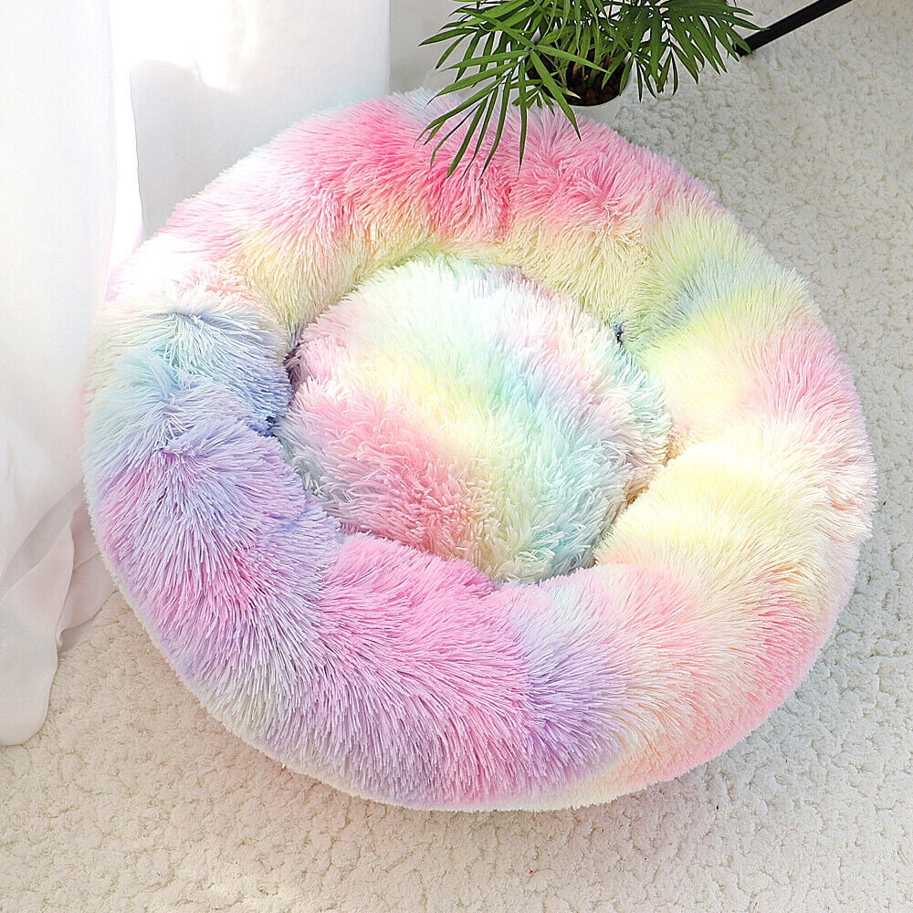 Pet Dog Cat Calming Bed Comfy Round Plush Warm Fluffy Nest Mattress Donut Pad