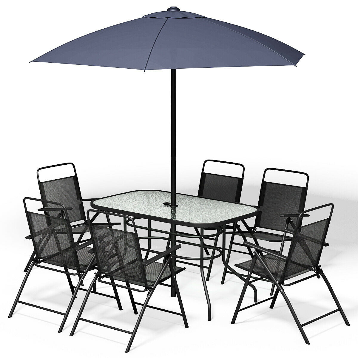 Furniture 6 Folding Chairs Table, Metal Outdoor Table And Chairs With Umbrella