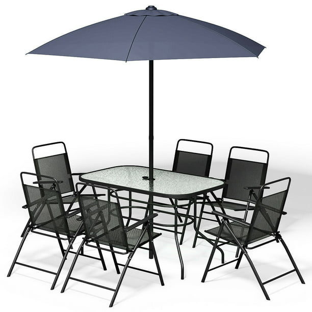 Furniture 6 Folding Chairs Table With, Patio Table With 6 Chairs And Umbrella