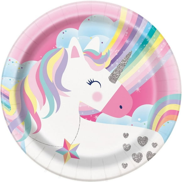 Unique Industries' Pink Rainbow Unicorn Round 9" Paper Plates, 8ct