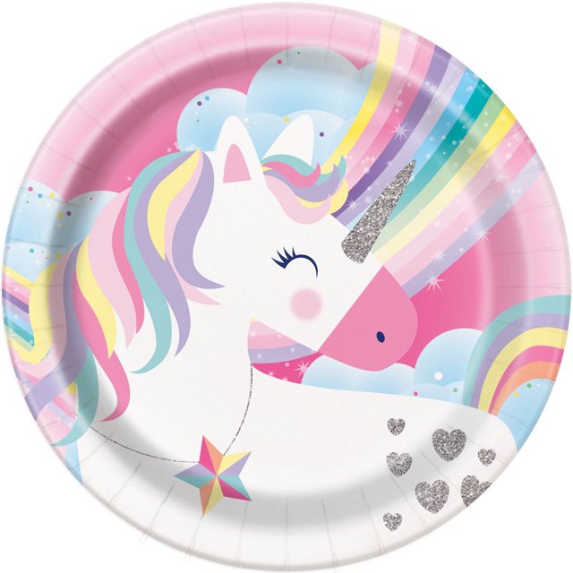 Unique Industries' Pink Rainbow Unicorn Round 9" Paper Plates, 8ct