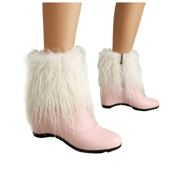 Mostsola Ankle Boots for Women Winter Warm Cute Fuzzy Snow Boots Hidden Wedge Zipper Booties
