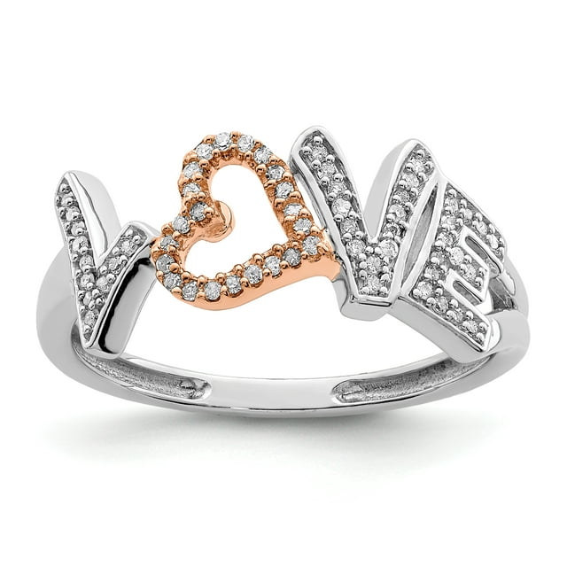 925 Sterling Silver 14k Rose Gold Plated Diamond Love Ring