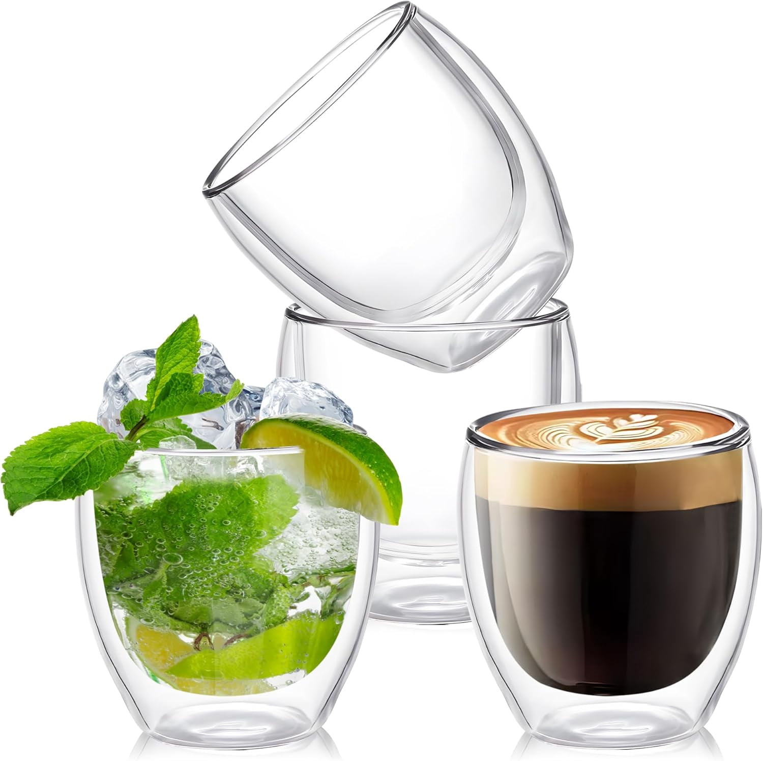 RGHJAR-Set of 4 Double Walled Glass Coffee Mugs 3 Ounces Insulated Layer Coffee Cups Borosilicate Glass Espresso Cup for Hot Beverage,Cappuccino,Tea,Latte,Wine,Microwave Safe