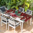 thumbnail image 2 of Red Plaid Christmas Table Cloths for 6 Foot Rectangle Tables, Xmas Snowman Truck Snowflake Tree Balls Patio Waterproof Elastic Fitted Tablecloths, Washable Rectangular Table Cover for Camping, 2 of 8