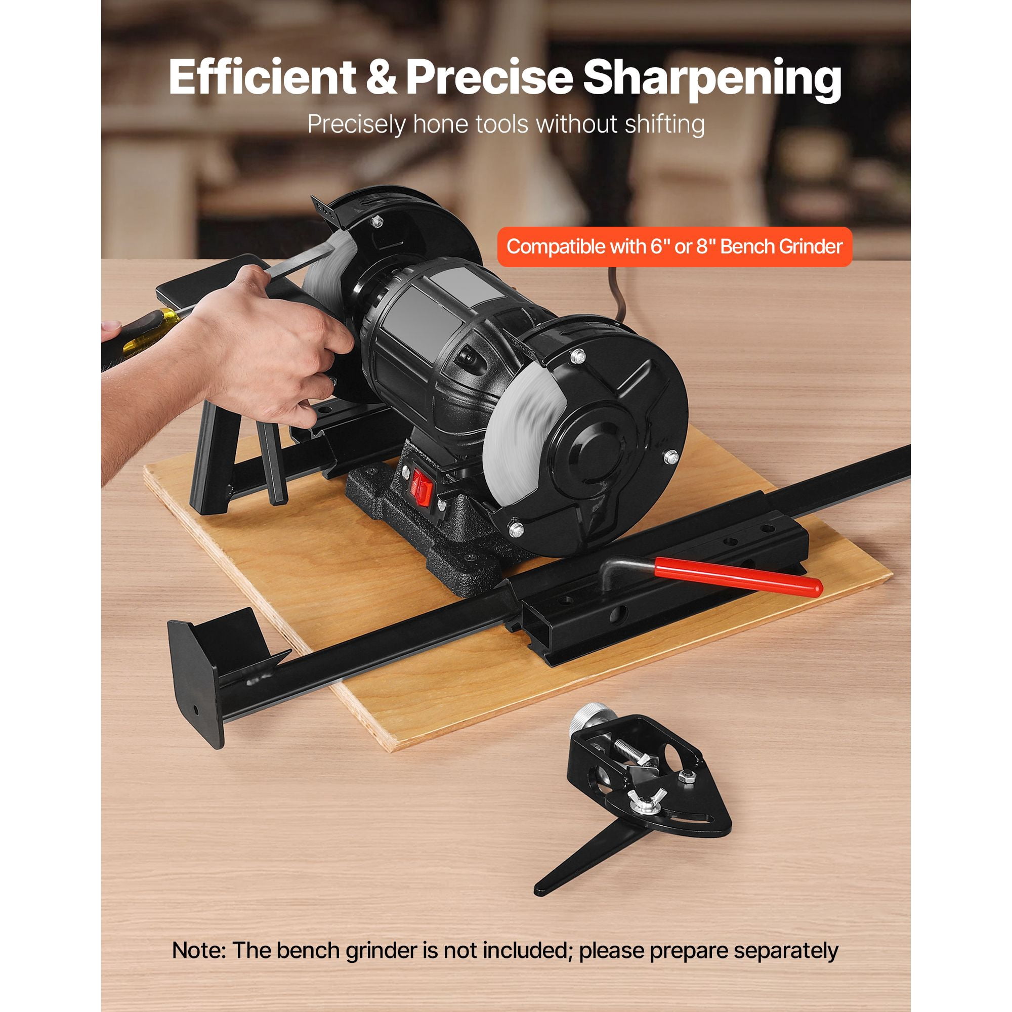 Multi-Grind Sharpening Kit with Platform Worktable, Long Support Arm, Fingernail Gouge Jig, for 6" & 8" Bench Grinders