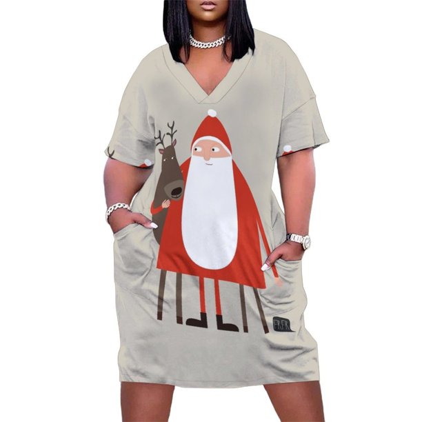 sus renos / Weihnachtsmann mit Rentier Vestido holgado con bolsillos Vestido de fiesta Vestido de fiesta para mujer Vestido largo de fiesta Vestido de mujer