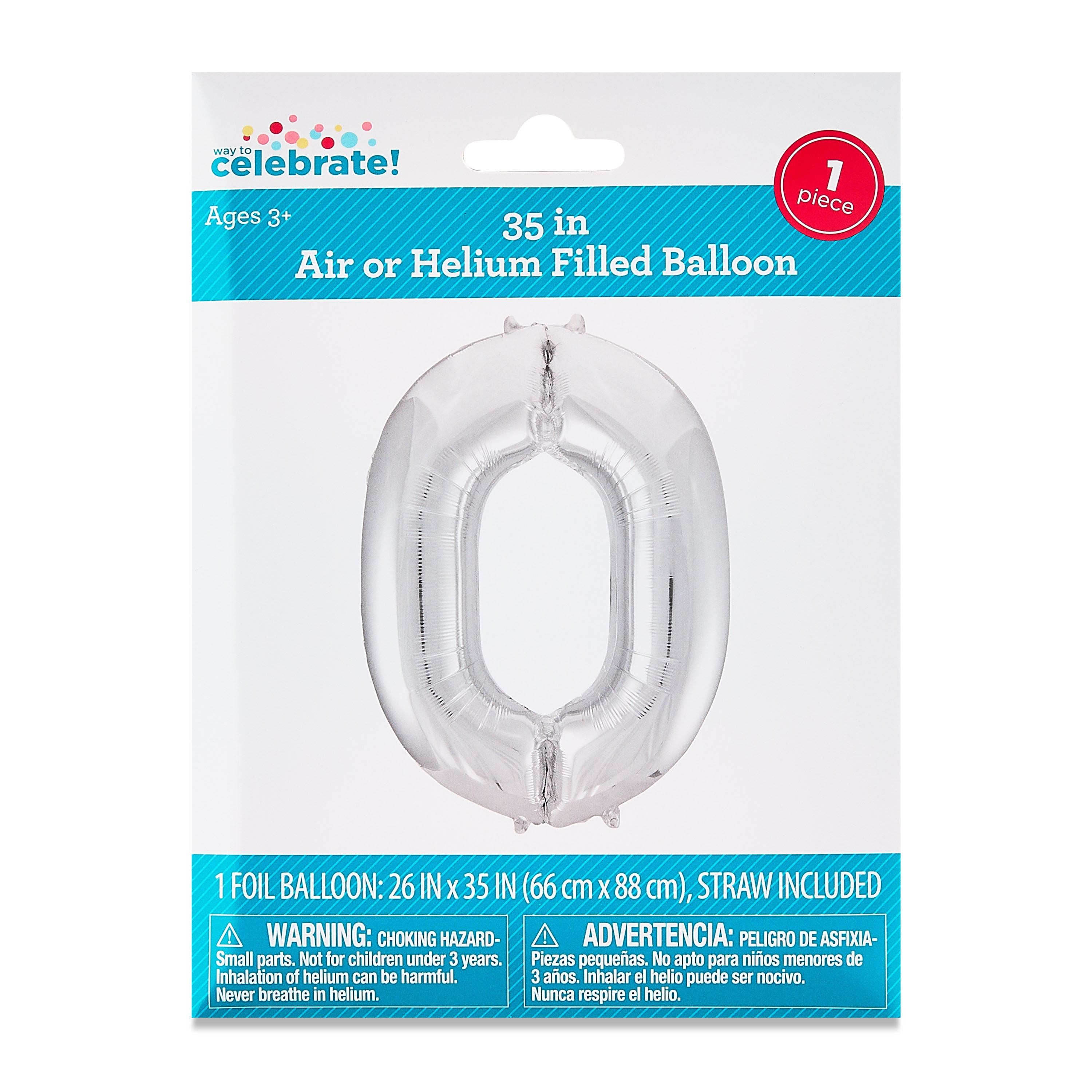 35" Silver Number 0 Foil Balloon, by Way To Celebrate