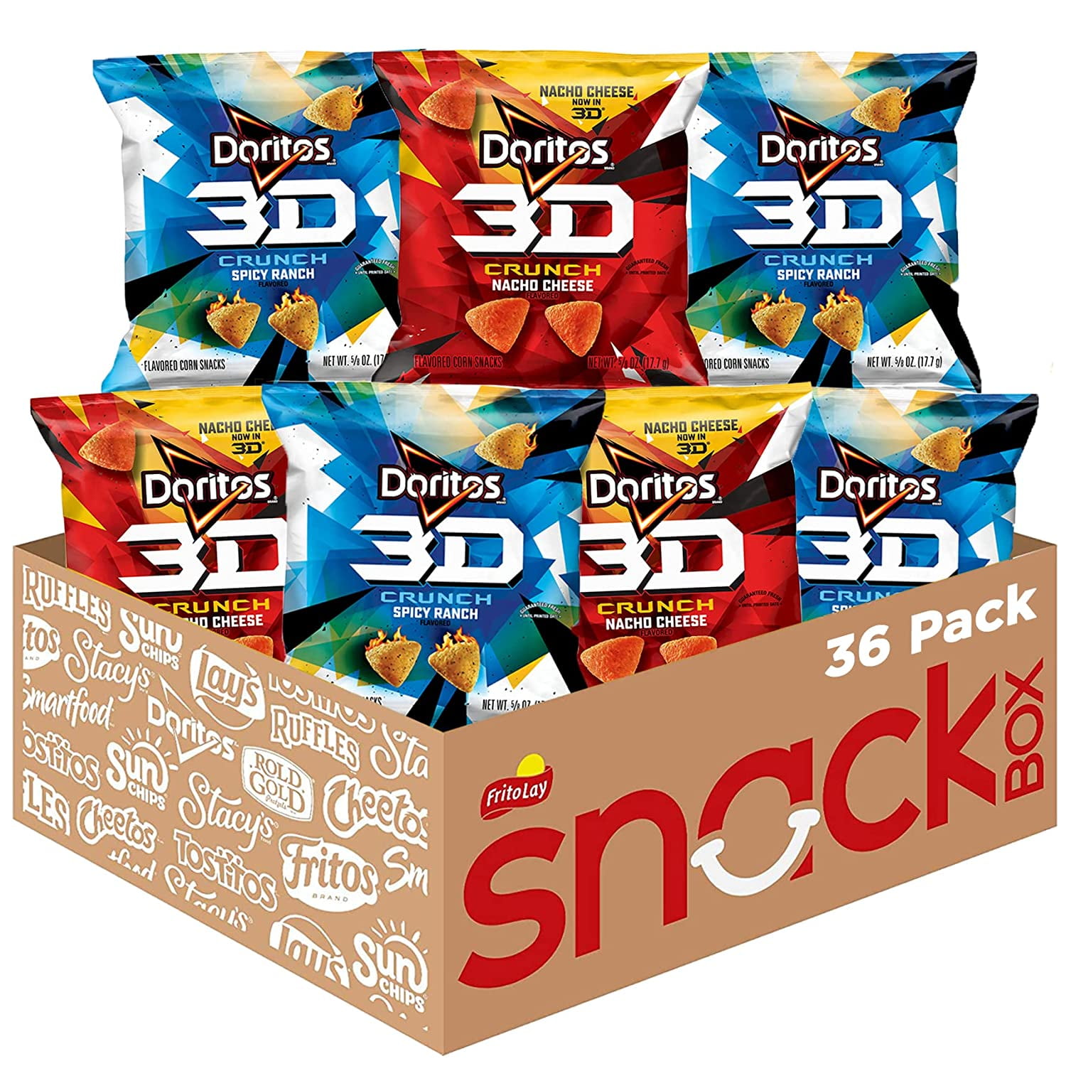 Doritos 3D Crunch 2 Flavor Variety Pack, 0.625 oz Bags, 36 Count