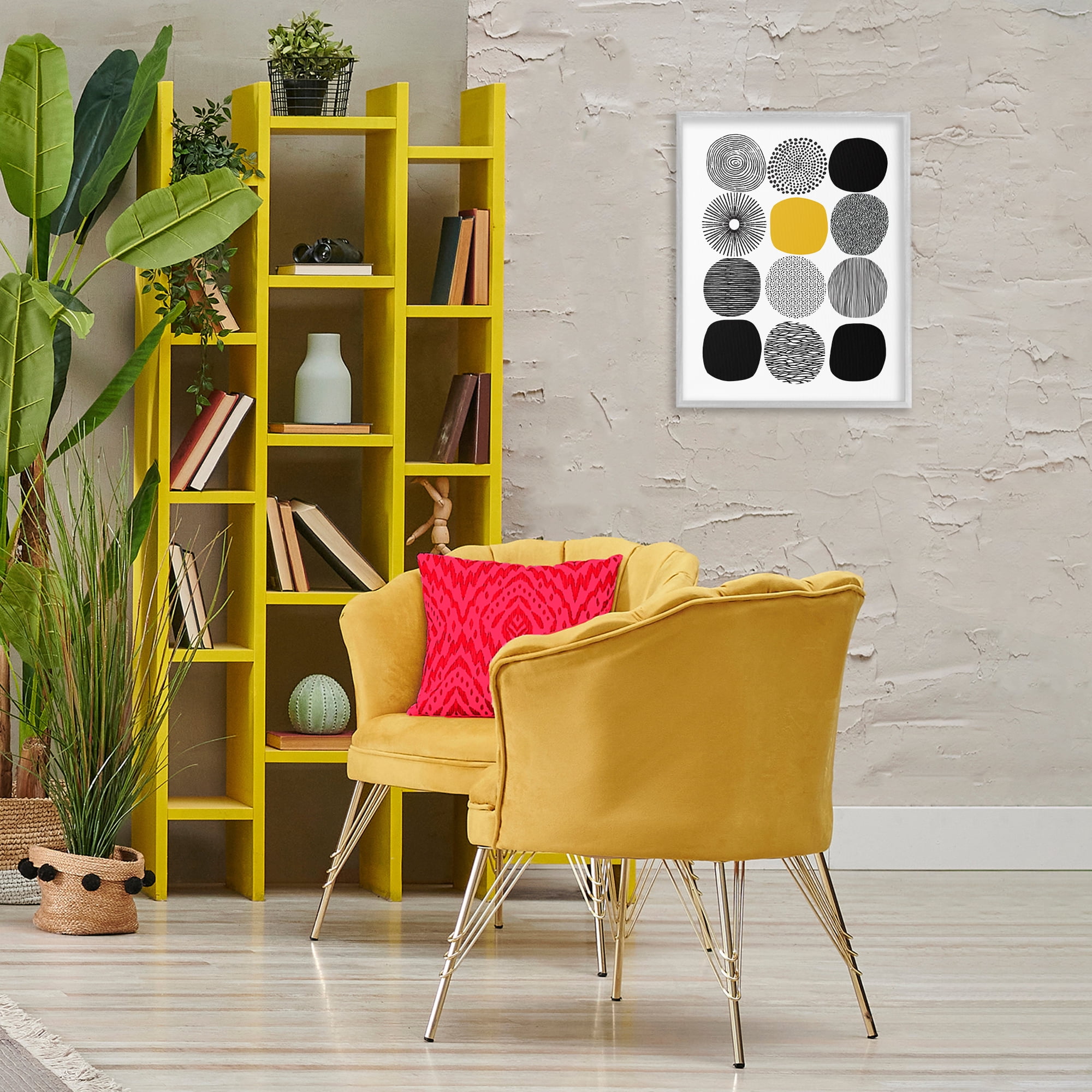 Stupell Industries Patterned Circles Yellow Accent Abstract Painting Gray Framed Art Print Wall Art, 16 x 20