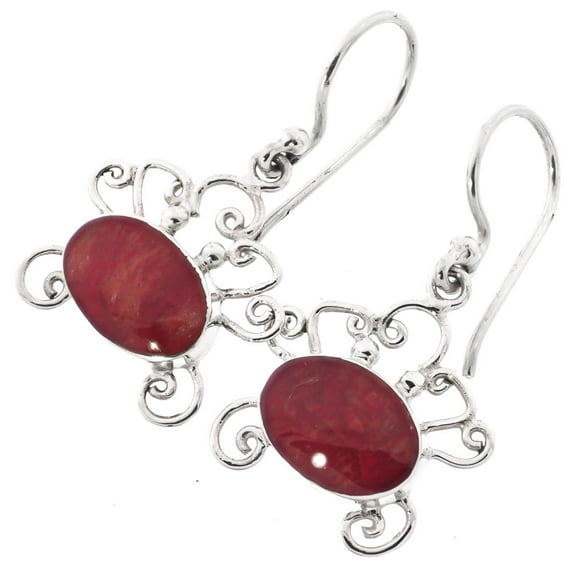 Red Coral Crab Solid 925 Sterling Silver Fish-hook Drop Earrings, 13/16"