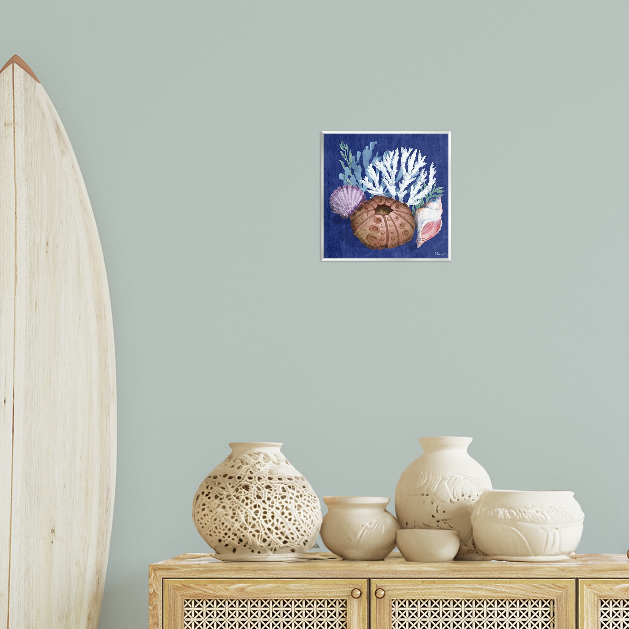 Stupell Industries Urchin & Coral Still Life Coastal Painting Unframed Art Print Wall Art, 12 x 12