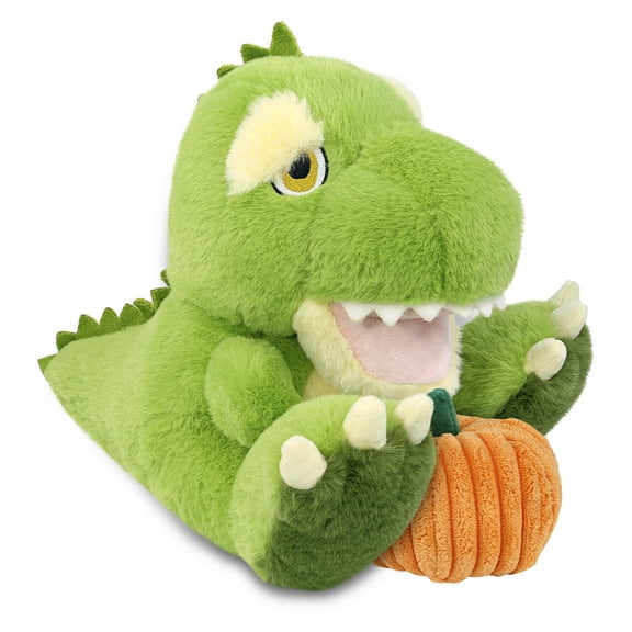 DolliBu Eco Friendly Super Soft T-Rex Dinosaur Stuffed Animal with Pumpkin Decor - Pumpkin Plush Animal for Fall, Halloween and Thanksgiving, Pumpkin Toy for Baby, Kids, Adults - 9 Inches