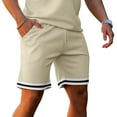 thumbnail image 4 of SWSMCLT Men's Short Tracksuit Summer Short Sleeve Drawstring 2 Piece Outfit Active Sweatsuit Shorts Set Cotton Khaki Large, 4 of 4