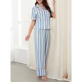 thumbnail image 5 of Musuos Women’s 2 Piece Loose Soft Pajama Set Short Sleeve Chest Pocket Shirt + Elastic Long Pants Set Stripe Sleepwear Loungewear, 5 of 9