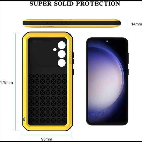 Military Rugged Case for Samsung Galaxy S23 FE, with Tempered Glass Screen Protector, Shockproof Dustproof Scratch Proof Hybrid Metal and Silicone Gel Heavy Duty Full Body Cover,Silver