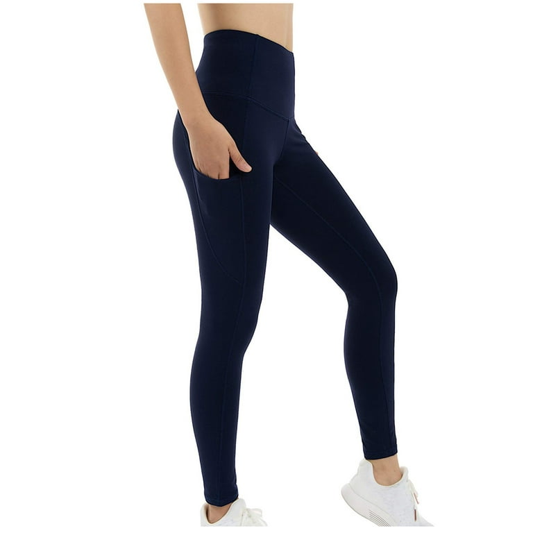 MRULIC yoga pants Women's Stretch Yoga Leggings Fitness Running Gym Sports  Pockets Active Pants Navy Blue + M 