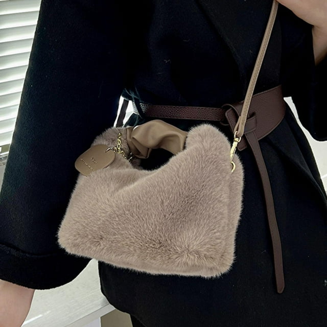 Bolso de mano de felpa suave para mujer, bolso de hombro, bolso multifunción a la moda, bolso de regalo exquisito, correa ajustable para mujer para Marrón Yinane Tote de hombro