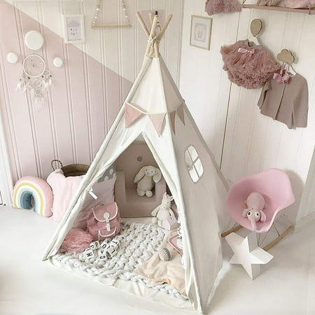 Classic Tent (On Clearance Classic White Cotton Canvas Play Teepee Tent for Toddler Kids Children Indoor Outdoor)