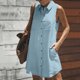 thumbnail image 1 of mfyjkho Vestidos casuales para mujer, Vestido de verano informal de lino y lino para mujer, con cuello en V, manga corta, botones, color liso, túnica con bolsillos Vestidos de fiesta para mujer m, 1 of 7