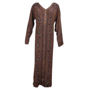 Mogul Women Long Sleeve Brown Full Length Evening Party  Gown Casual Long Maxi Dresses
