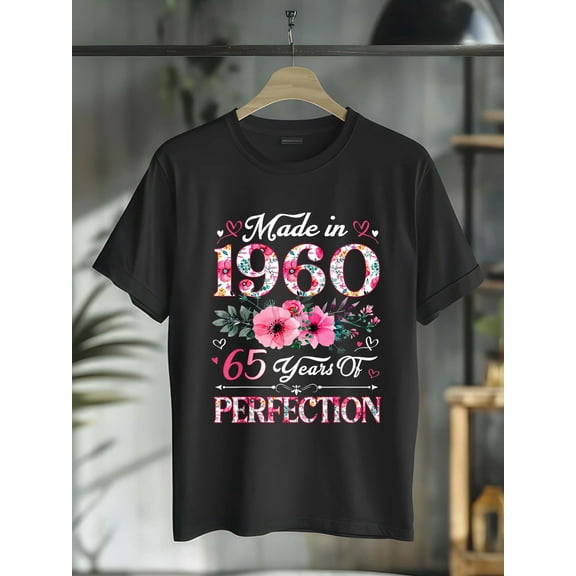 100% Cotton 65 Year Old Made In 1960 Floral 65th Birthday Women T-Shirt
