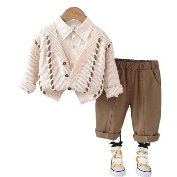 Toddler Boys Casual Outfit Set Long Sleeve Knit Cardigan Shirt and Elastic Waist Pants Comfortable Clothes