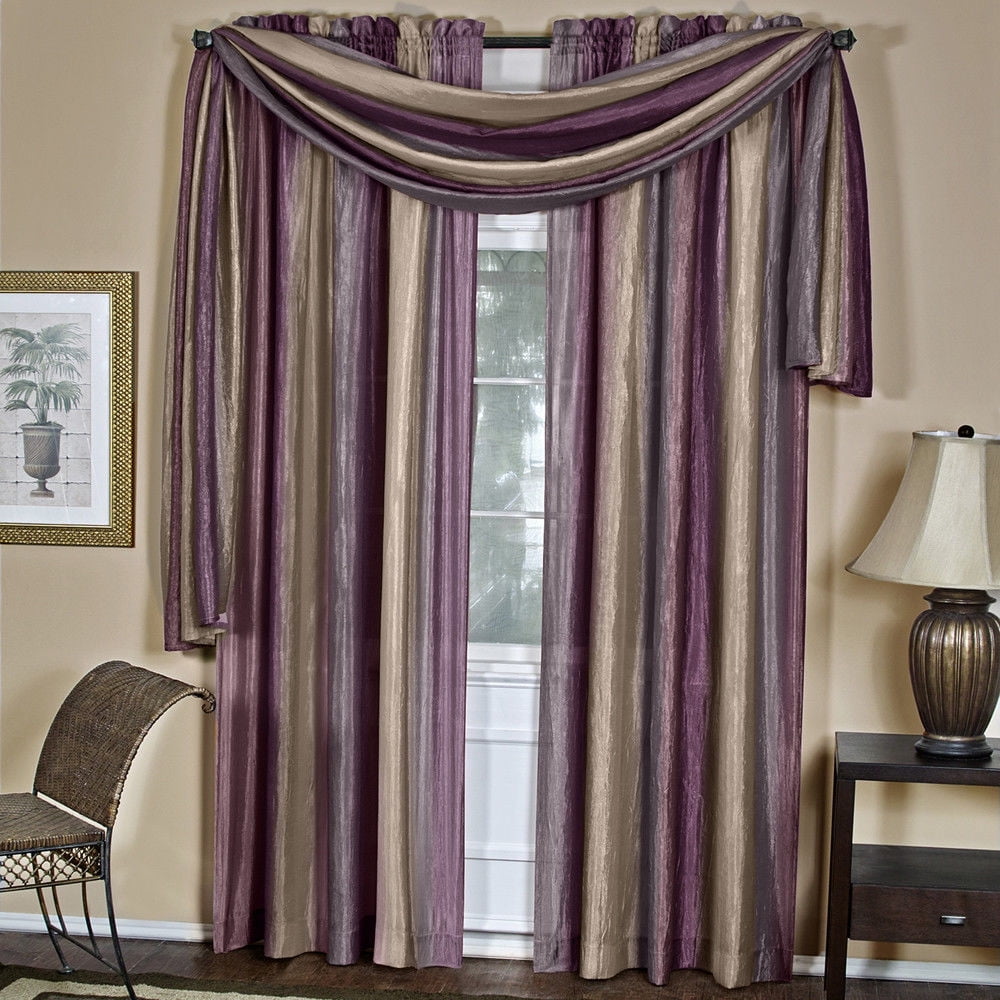 Royal Ombre Crushed Semi Sheer Window Curtain Scarf Treatment - Aubergine/Purple