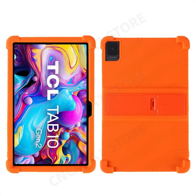 4 Thicken Cornors Silicone Cover with Kickstand For TCL Tab 10 Gen 2 Case 8496G 10.36" Tablet PC Soft Shockproof Protector Funda Orange Tab 10 Gen 2 8496G