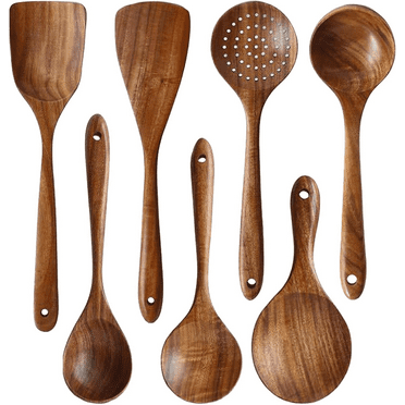 Wooden Spoons For Cooking, 7-piece Wooden Cooking Utensils Set, For Non-Stick Pan Kitchen Tool Ladle And Wok Spatulas