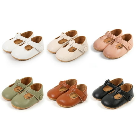 

Baby Girls Leather Walking Shoes Rubber Sole Crib Shoes