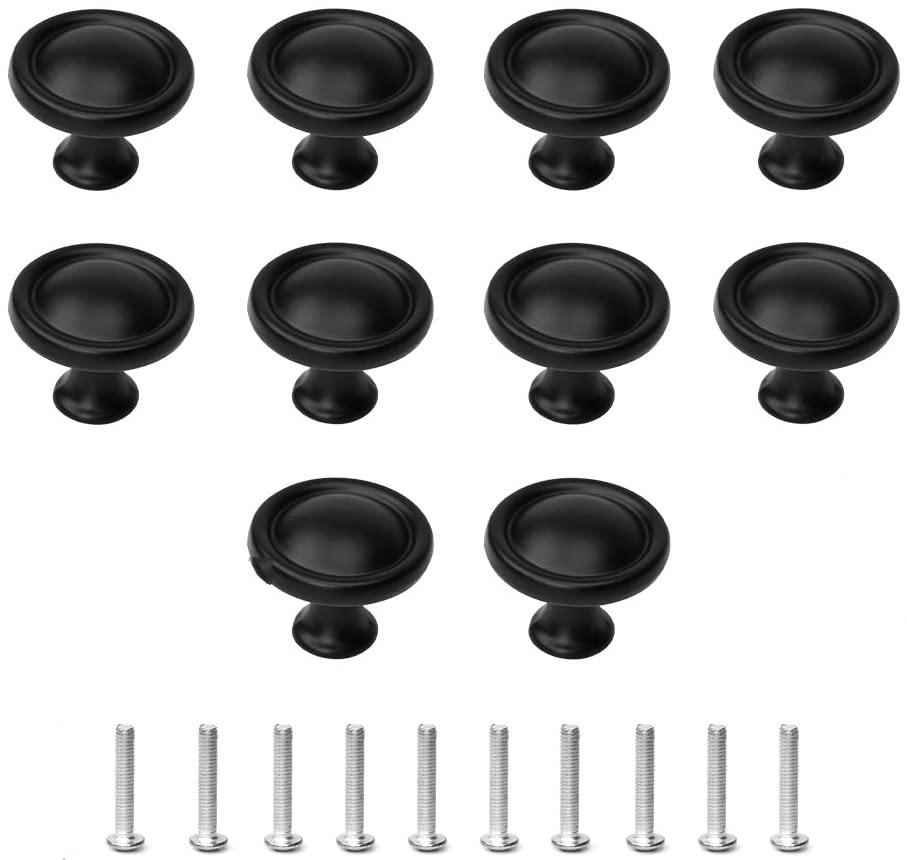 10 Pcs Black Door Knob, Mushroom Drawer Knob, Single Hole Round Drawer Pull Handle with