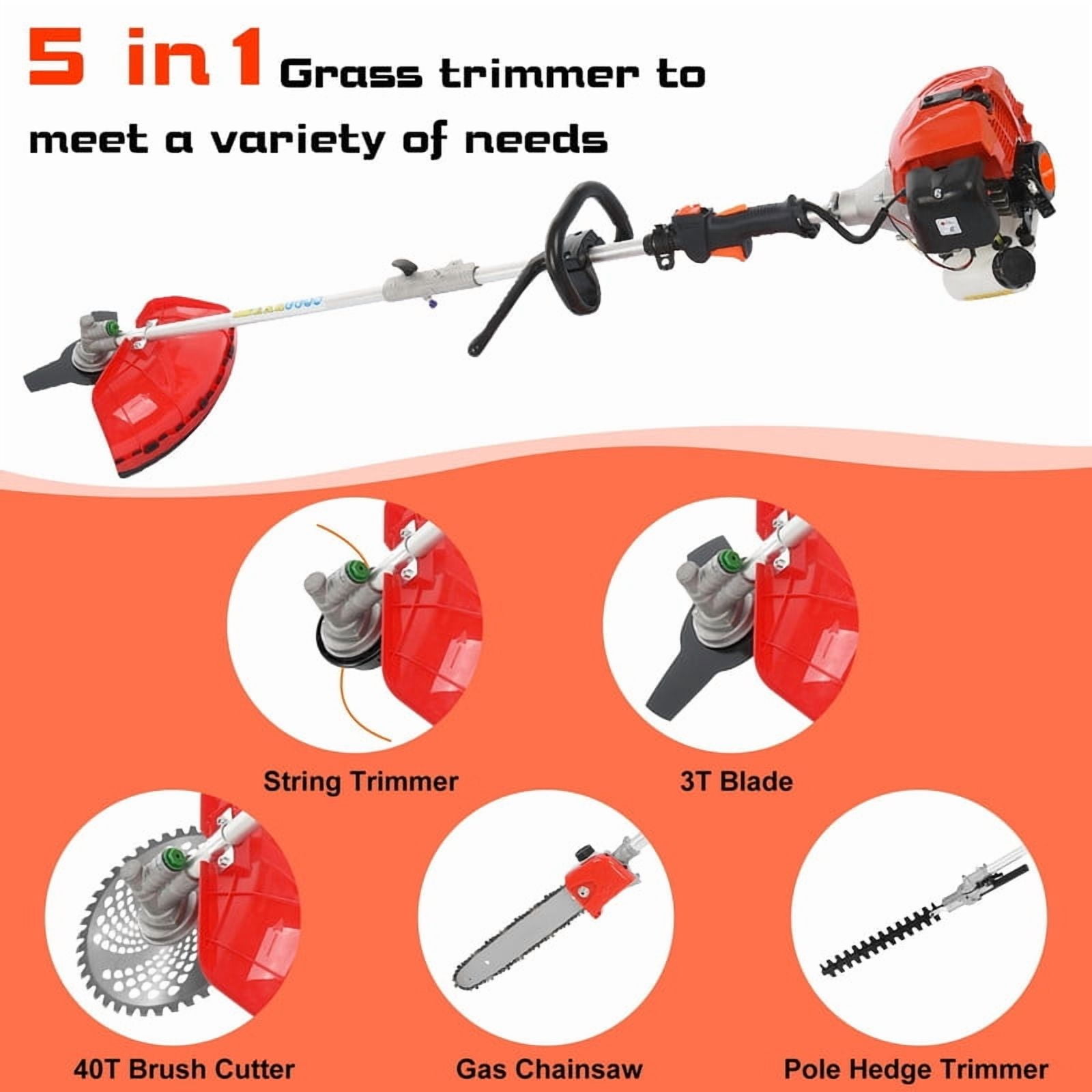 YNCE 52cc 2 Stroke Gas Hedge Trimmer, 5 in 1 Tool String Trimmer, Cordless Weed Wacker, Petrol Hedge Trimmers, Weed Eater Gas Powe with Multi Functional Trimming Tools, Powerful Brush Cutter