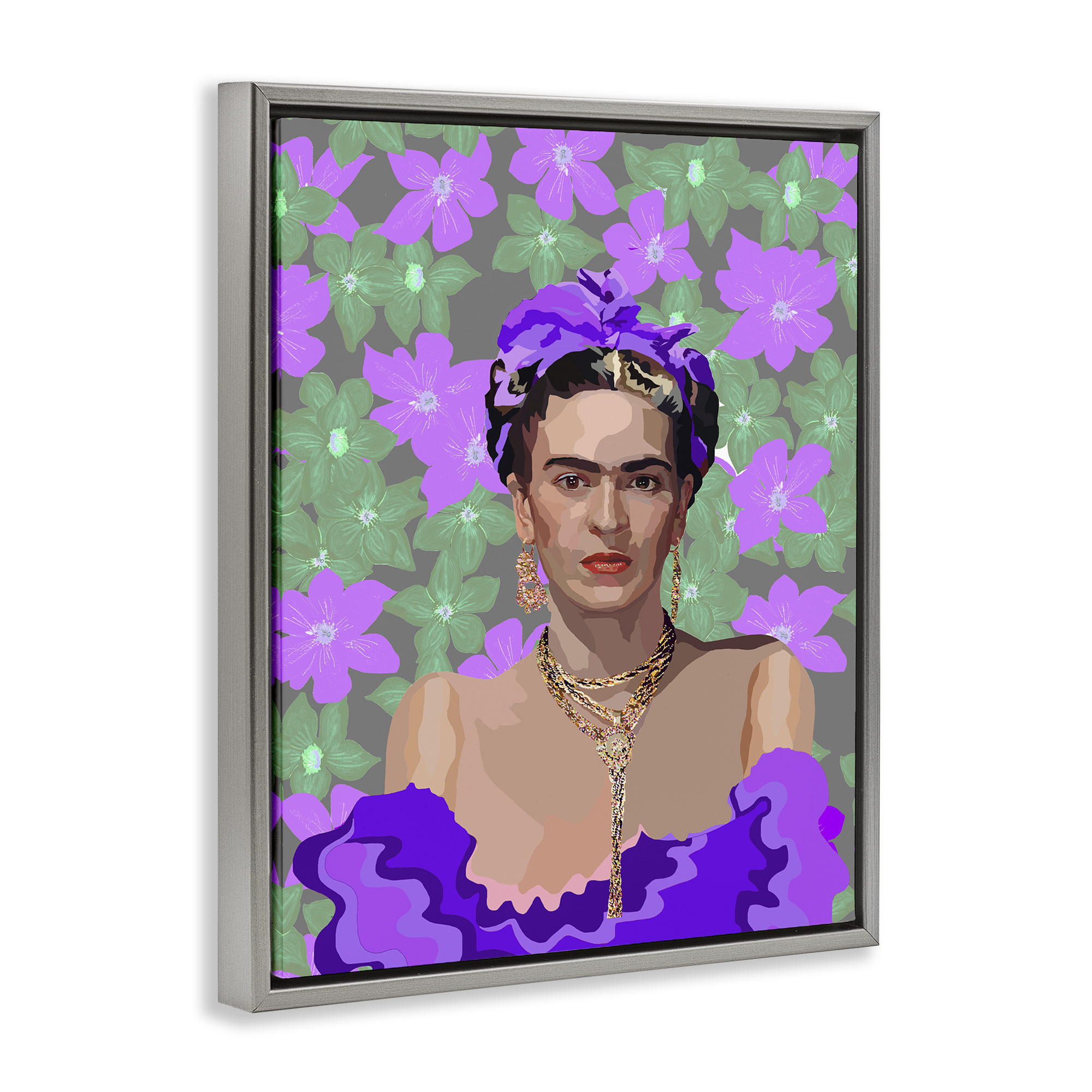 Floral Reverie Frida Gray Framed Floater Canvas Wall Art, design by Lynnda Rakos
