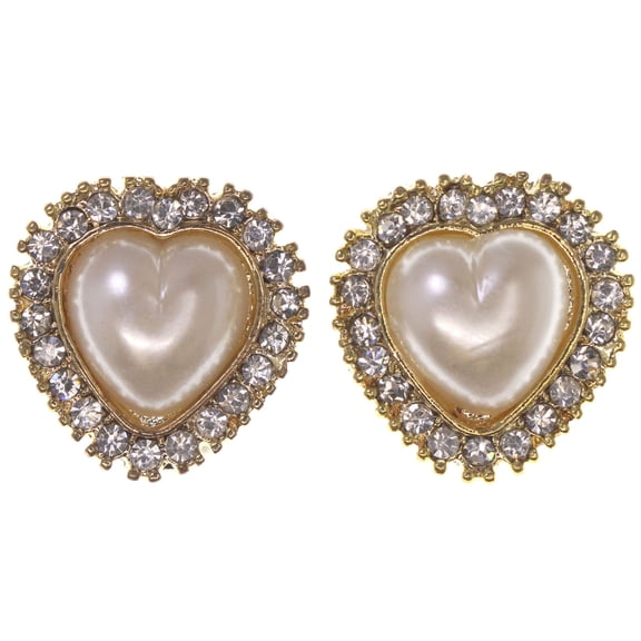 Heart Stud-Earrings With Crystal Accents White & Gold-Tone Colored #4996