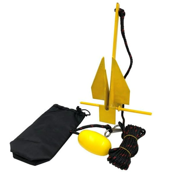 PWC Painted Fluke Anchor Kit, Heavy Duty Anchor for Jet Skis, Boats, ATVs, Includes Line, Clip, Storage Bag