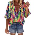 thumbnail image 1 of Camisa con estampado de botones con cuello en V de primavera y otoño para mujer Top suelto informal Pompotops  FGAJ15583, 1 of 5