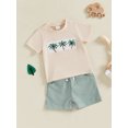 thumbnail image 5 of BemeyourBBs Toddler Baby Boy Summer Clothes Newborn Infant Baby Boys 2 Pieces Outfit Tree Duck Shark Short Sleeve T-shirts Striped Elastic Waist Pockets Shorts Set, 5 of 9