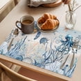 thumbnail image 3 of Blue Coastal Placemats Set of 8 Sea Turtle Octopus Coral Beach Nautical Place Mats Indoor Wipeable Table Mats Washable Cloth Dining Table Placemats for Kitchen Holiday Party Home Decor 13x19 Inch, 3 of 9
