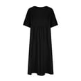 thumbnail image 2 of Outfmvch Fall Dresses Womens Dresses Black Dress Loose Cotton And Linen Round Neck Five Point Sleeve Midi Dress Large Size Maxi Dress Womens Dresses Black 2Xl, 2 of 8