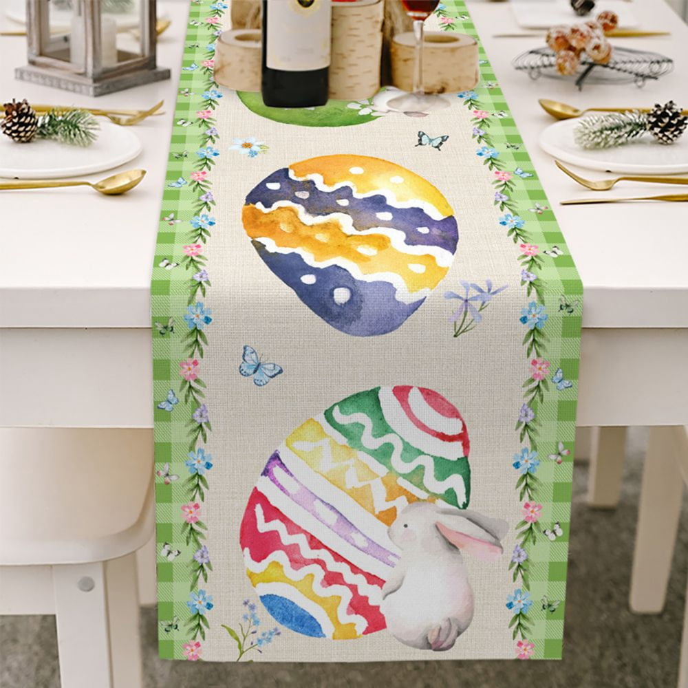 Happy Easter Day Cotton Rectangle Table Runner Colorful Painted Rabbits and Eggs in Play Linens Non-Slip Runners for Spring Holiday Home Kitchen Party Decorations 13 x 90 Happy Easter Day Cotton Rectangle Table Runner Colorful Painted Rabbits and Eggs in Play Linens Non-Slip Runners for Spring Holiday Home Kitchen Party Decorations 13 x 90