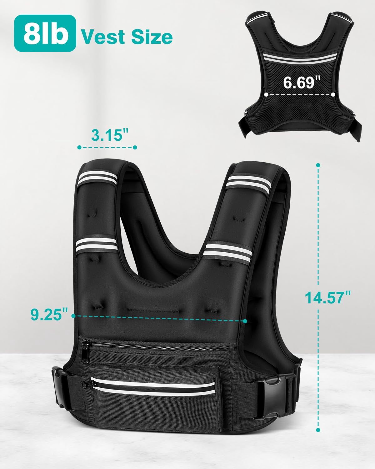Black 8 lb Weighted Vest for Workout Running Walking