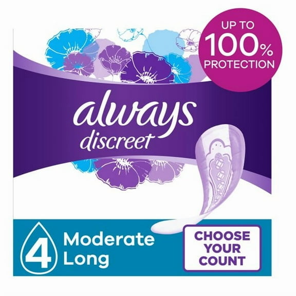 Always Discreet Pads, Bladder Protection, Long Length, Moderate Absorbency 54 ea